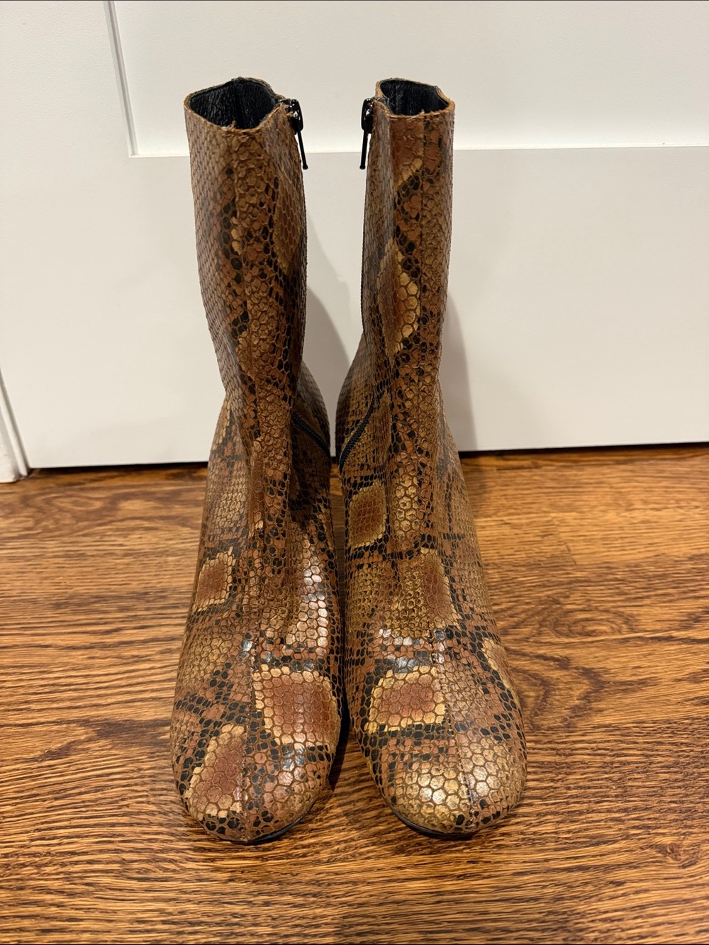 Free People Brown Snakeskin-Effect Heeled Ankle Boots